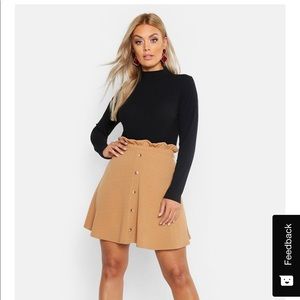 Paper bag button detail skater skirt